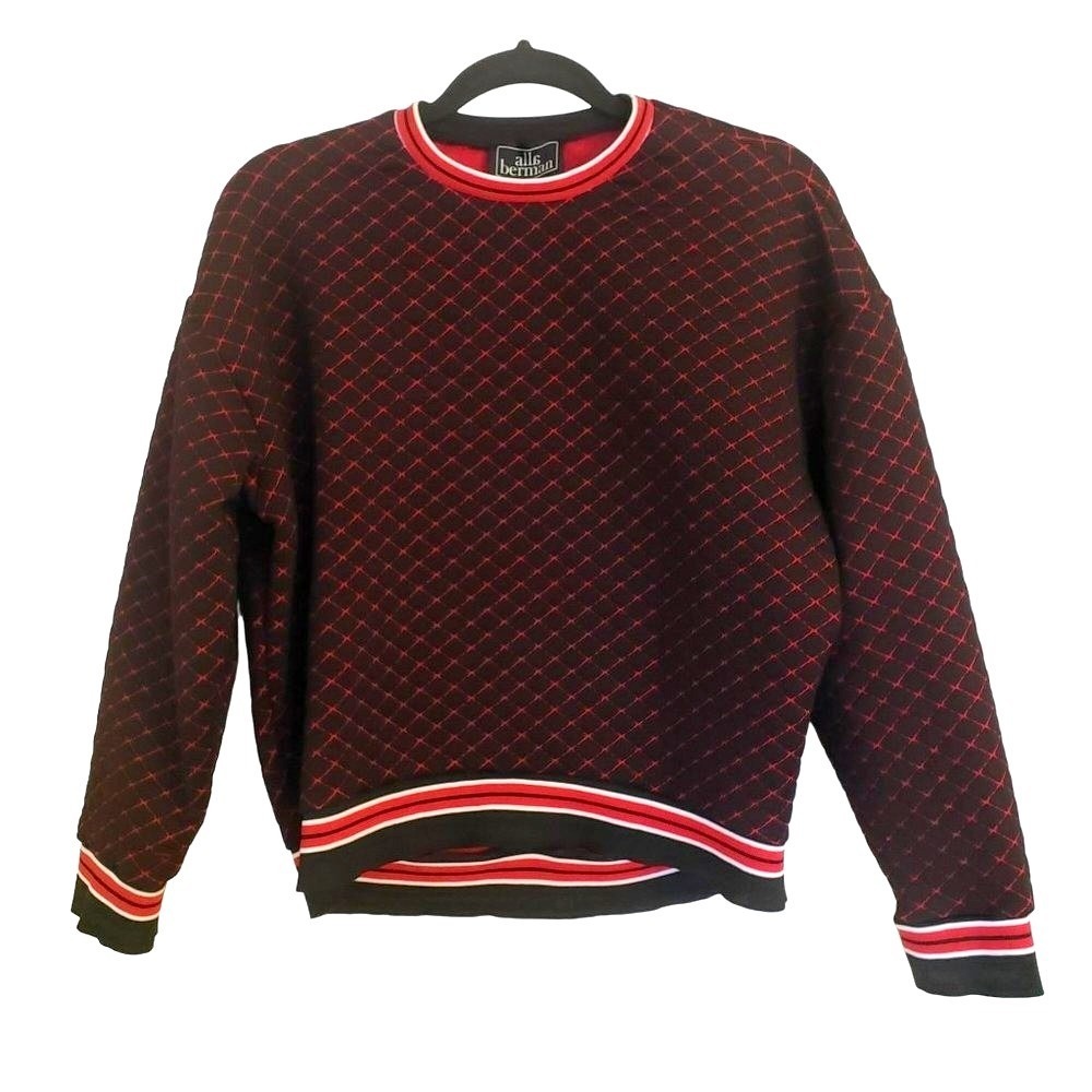 Berman Talin sweater size Small quilted‎ black red contrast thread oversized